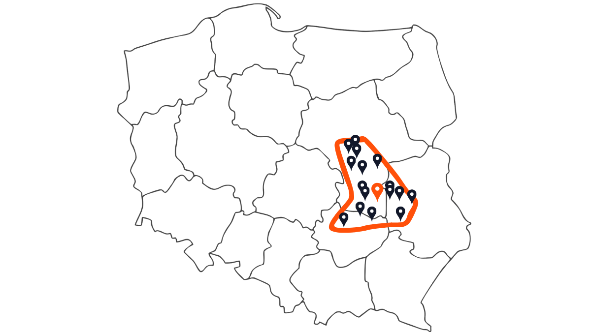 Mapa obszaru działania dobramy.pl - Radom, Puławy, Zwoleń